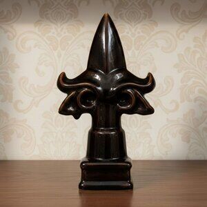 Vintage Black Porcelain Fleur de Lis Finial Figurine French Art Deco MCM Decor